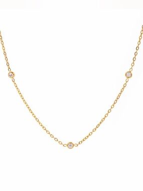 18K Gold Plated Minimalist Bezel Cubic Zirconia Station Necklace